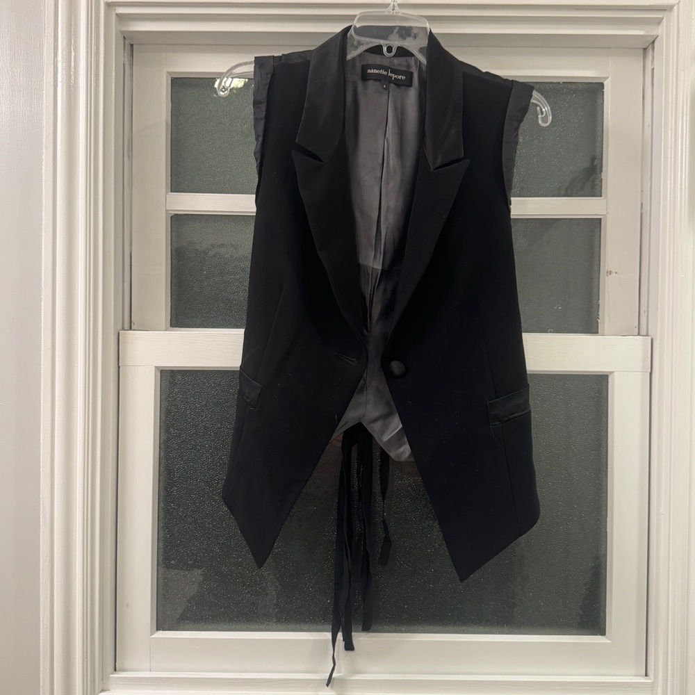 Nanette Lepore, black short vest with tie, size 8